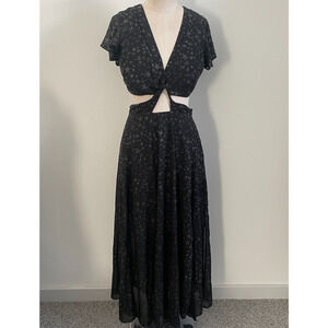 Free People Dress Women 2 Black Midi Cut Out Star Print Celestial Boho Whimsy